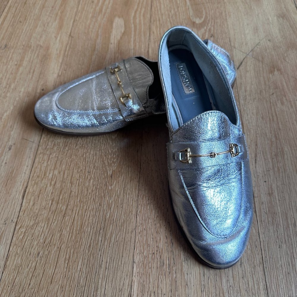 Topshop shoes- Karpenter Metallic Silver Loafers